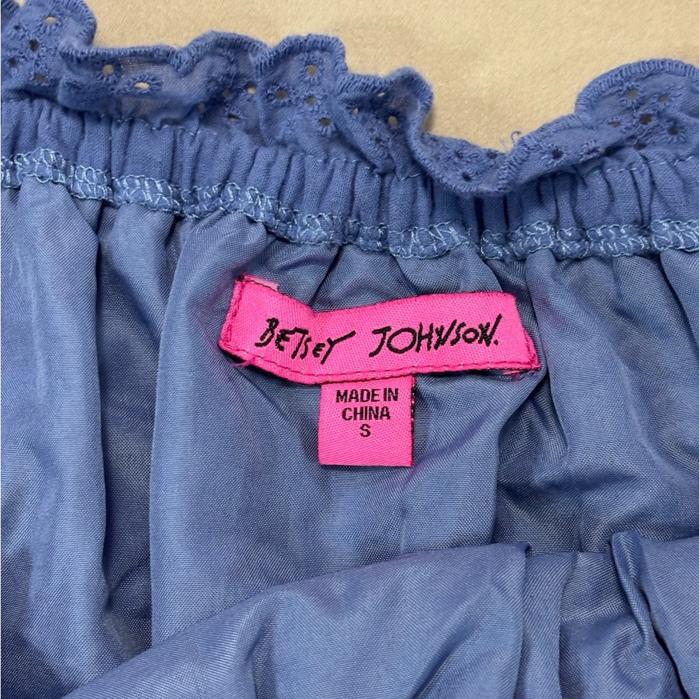 Betsey Johnson Women's Blue Midi Eyelet Short Sleeve Dress Size Small - Picture 6 of 8